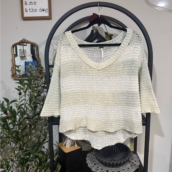 Free People Sweaters - Free People Cream V-Neck Sweater with Relaxed Fit and Textured Knit